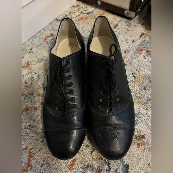 Chanel black laced up Oxford uniform. - Picture 1 of 5